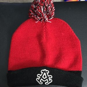 Akademiks Red and Black Kids Beanie with Pom Pom